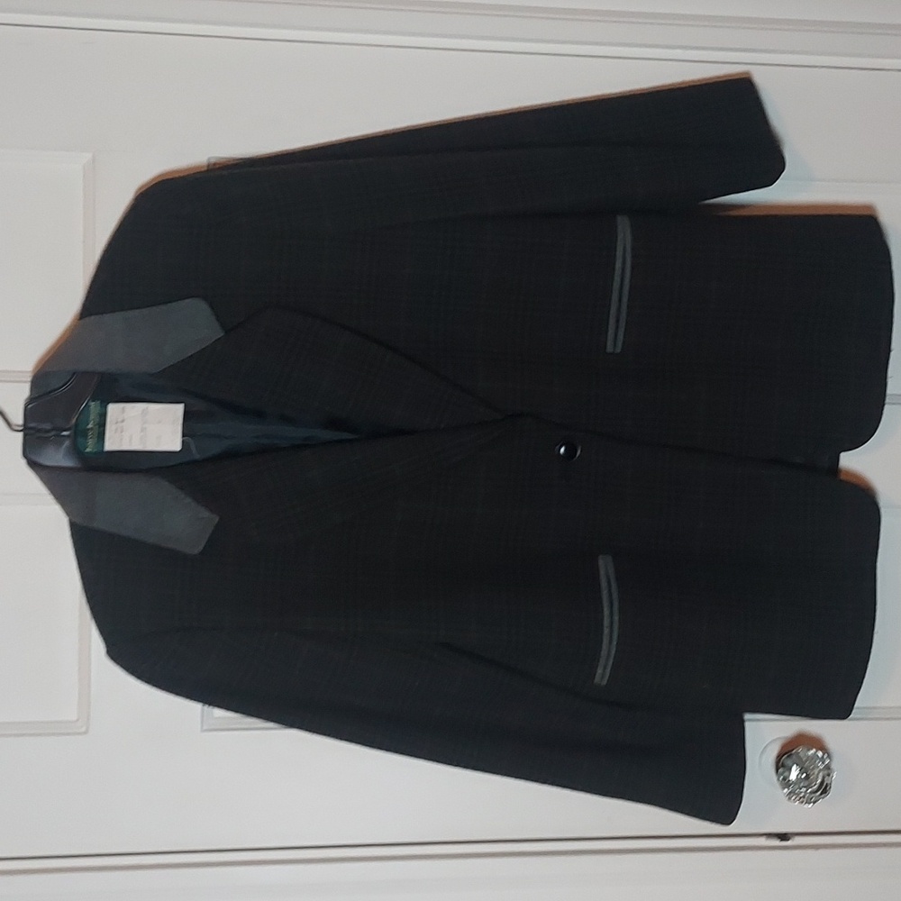 Harvé Benard Vintage Plaid Wool Blazer Suede Trim Size 6